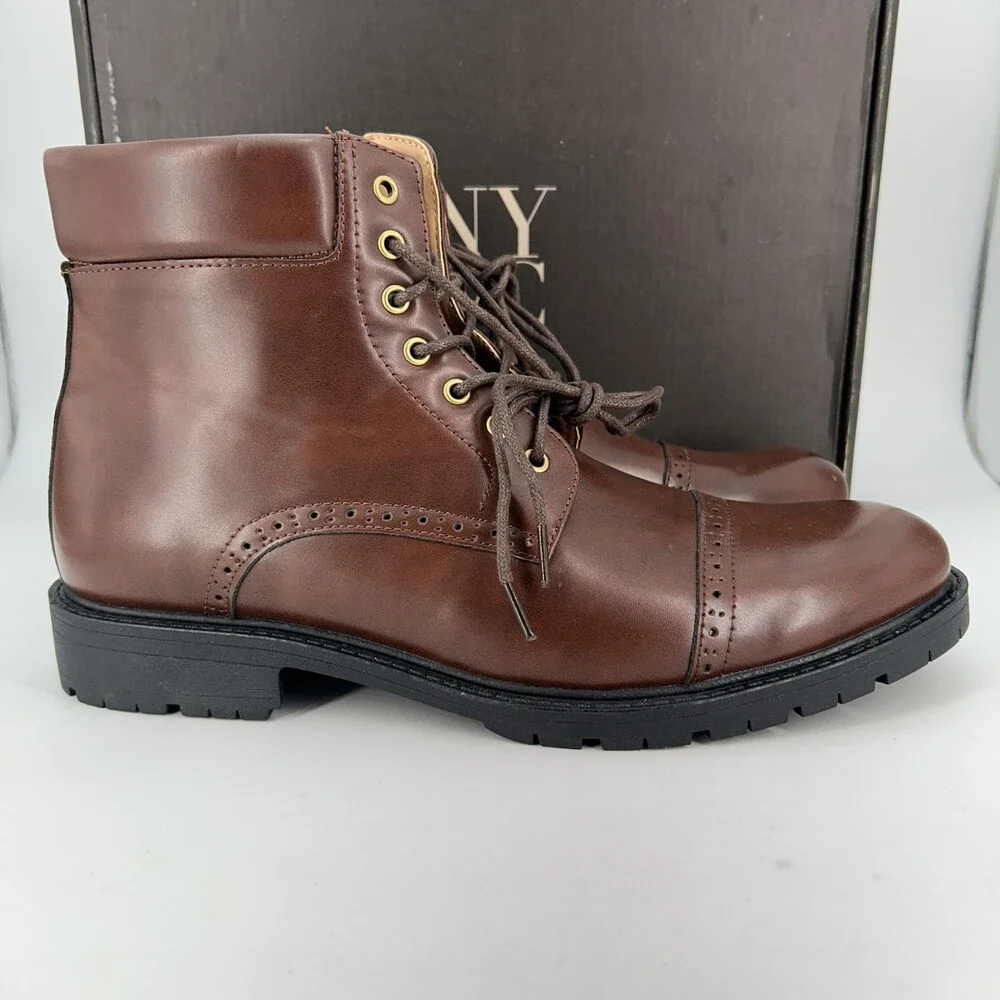 NY&C Matt Combat Boots Mens Size 11 Brown Coffee Cap Toe Lace Up Ankle NY1283